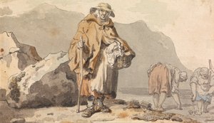 餌を掘る2人の女性と古い漁師 作： Francis Wheatley